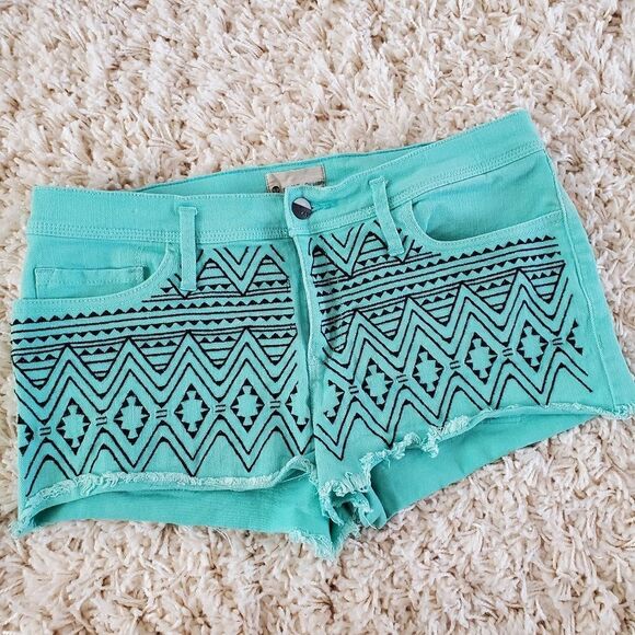 ROXY Aztec Print Denim Shorts - Picture 1 of 4